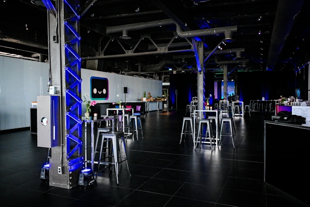 A view of the empty indoor venue before guests arrive.