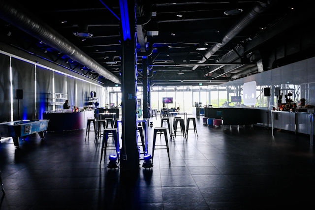 A view of the empty indoor venue before guests arrive.