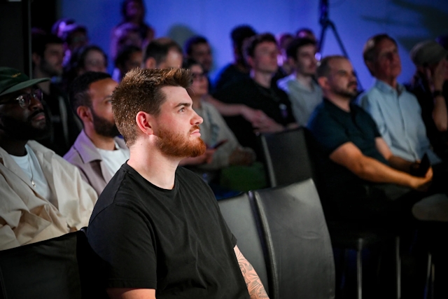 Shot of the crowd listening to the keynote presentation.