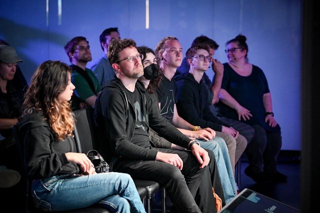 Shot of the crowd listening to the keynote presentation.